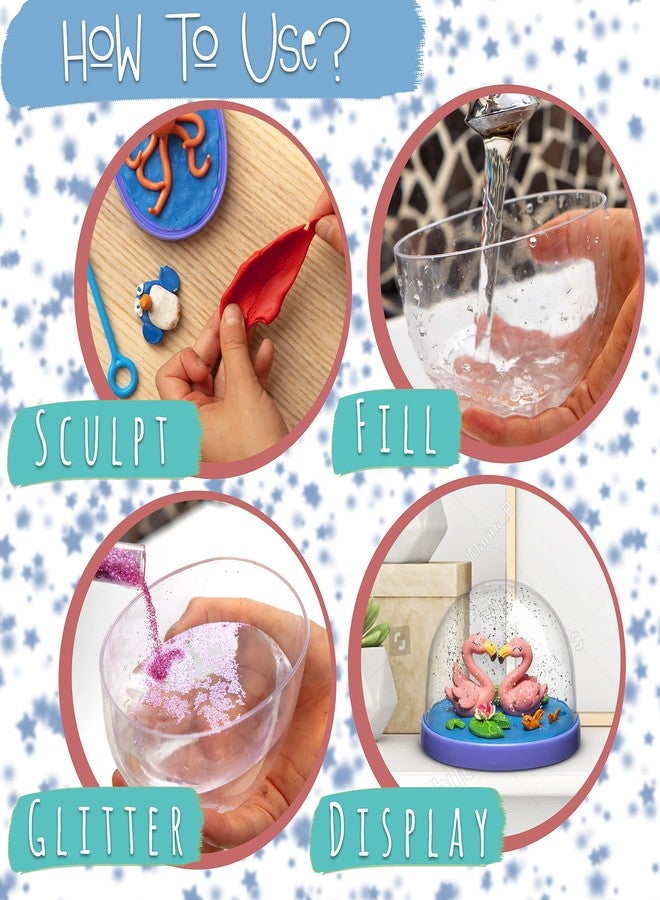Kipipol Snow Globe Making Kit for Kids - Make Your Own Snow Globes for Girls w/ 4 DIY Snowglobe, 5 Figures, 20 Packs of Modeling Clay for Kids for Sculpting - Arts and Crafts for Girls & Boys 8-12-4-8 - Image 3